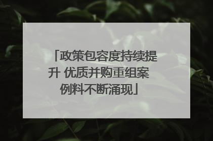政策包容度持续提升 优质并购重组案例料不断涌现