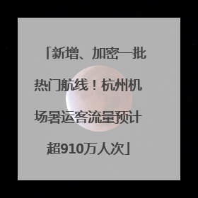 新增、加密一批热门航线！杭州机场暑运客流量预计超910万人次